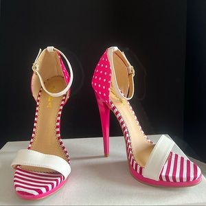 Pink and White Polka Dot Heels Size 7.5